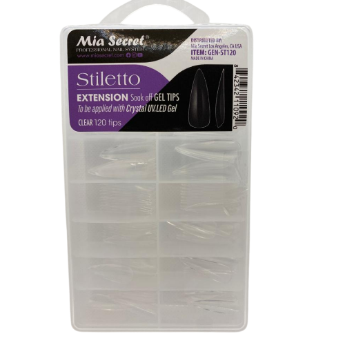 GEL TIPS STILETTO CLEAR 120 NAIL TIPS IN PLASTIC BOX GEN-ST-120