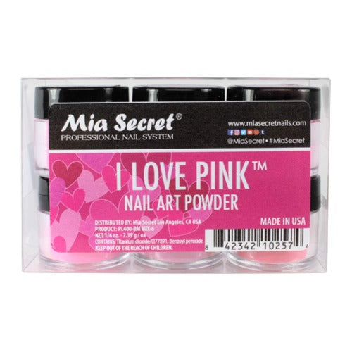 I LOVE PINK 1/4 OZ ACRYLIC - ACRILICO POWDER COLLECTION 6 PCS SKU PL400RM-MIX 6