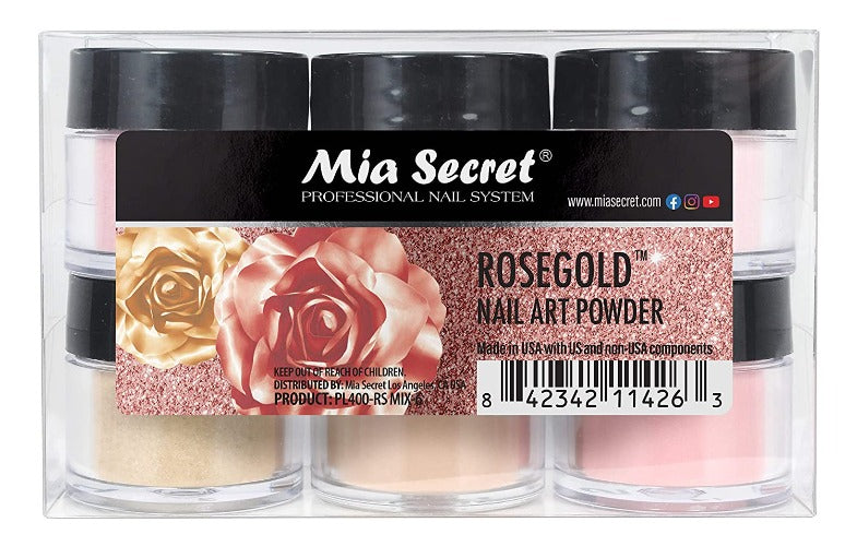 ACRYLIC - ACRILICO POWDER 6 PCS MIX COLLECTION ROSE GOLD SKU: PL400RS-MIX6