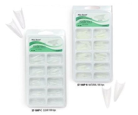 STILLETO NATURAL 100 NAIL TIPS IN PVC BLISTER ST-100P-N