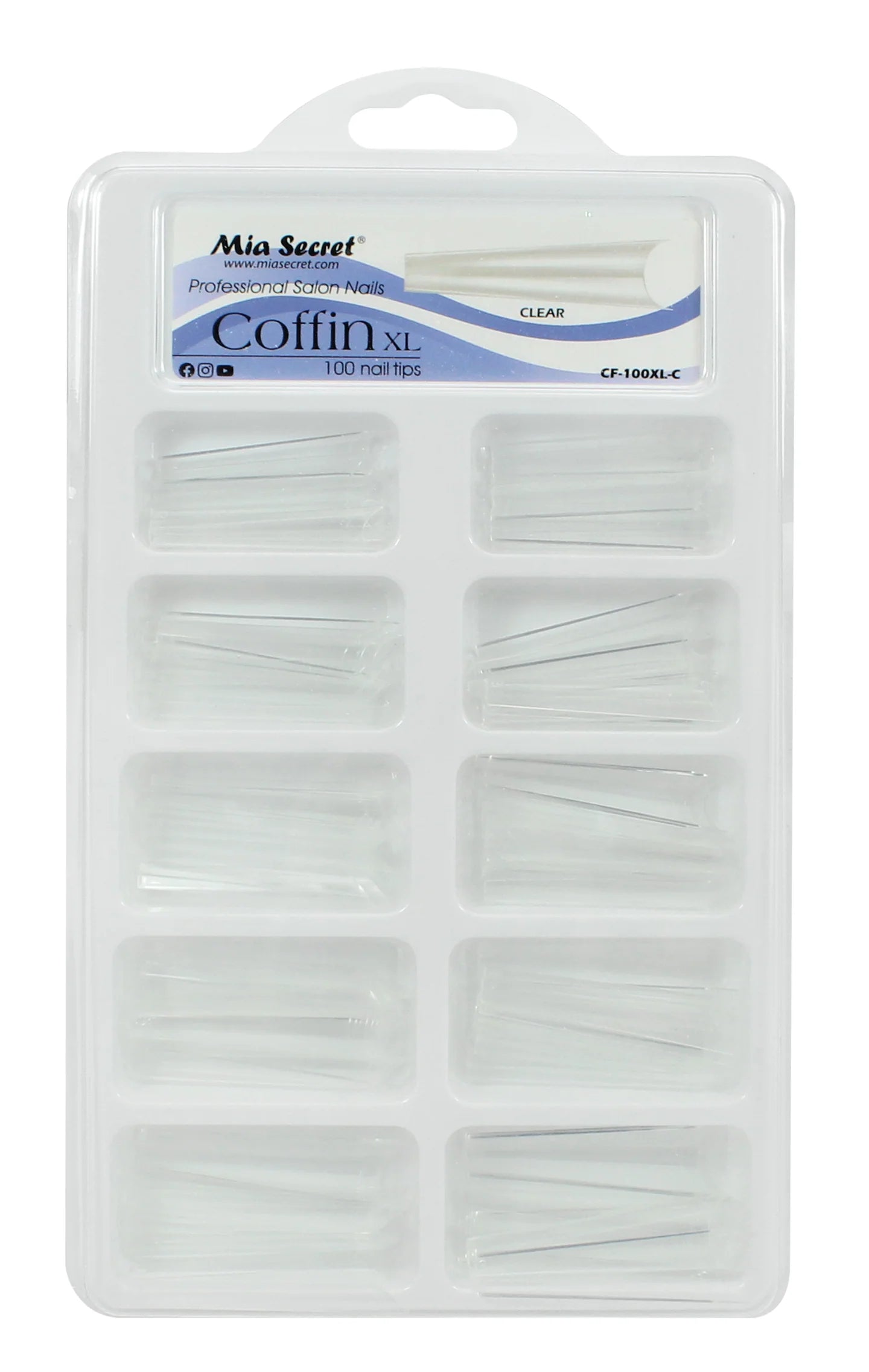 COFFIN XL CLEAR 100 NAIL TIPS IN PVC BLISTER SKU: CF-100XL-C