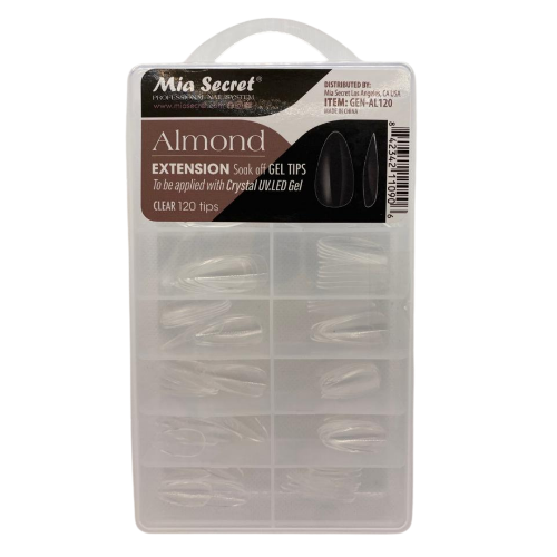 GEL TIPS ALMOND CLEAR 120 NAIL TIPS IN PLASTIC BOX SKU GEN-AL 120