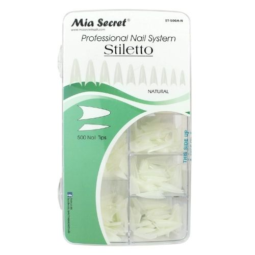 STILETTO NATURAL 500 TIPS IN ACRYLIC BOX SKU: ST-500A-N